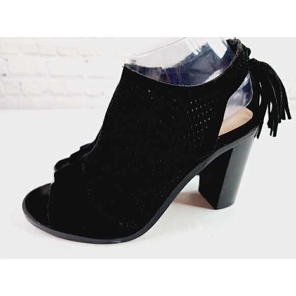 GIANNI Bini Black Hadwin Tassel Peep Toe Shoes Women's Size 7.5 - Picture 3 of 8